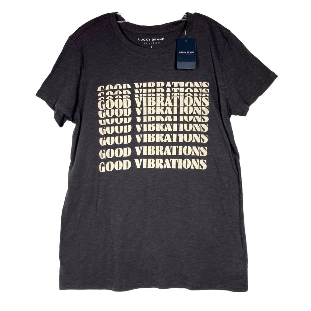 NEW Lucky Brand T-Shirt Charcoal Gray Good Vibrations Graphic Size S